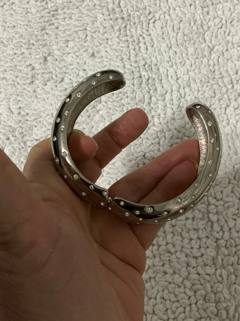 STRONGWATER STUDIOS Silvertone Hinged Clamper Bracelet Vintage